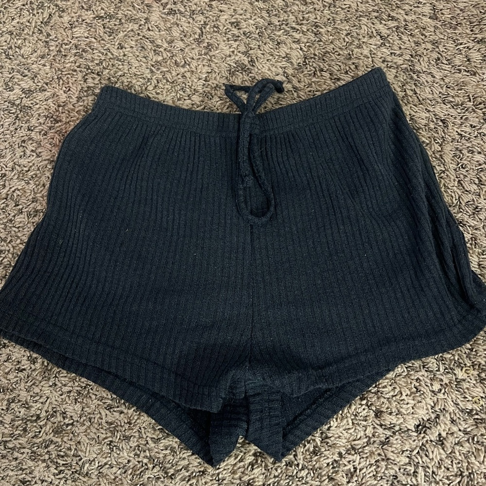 Women's Black Ribbed Athletic Shorts
